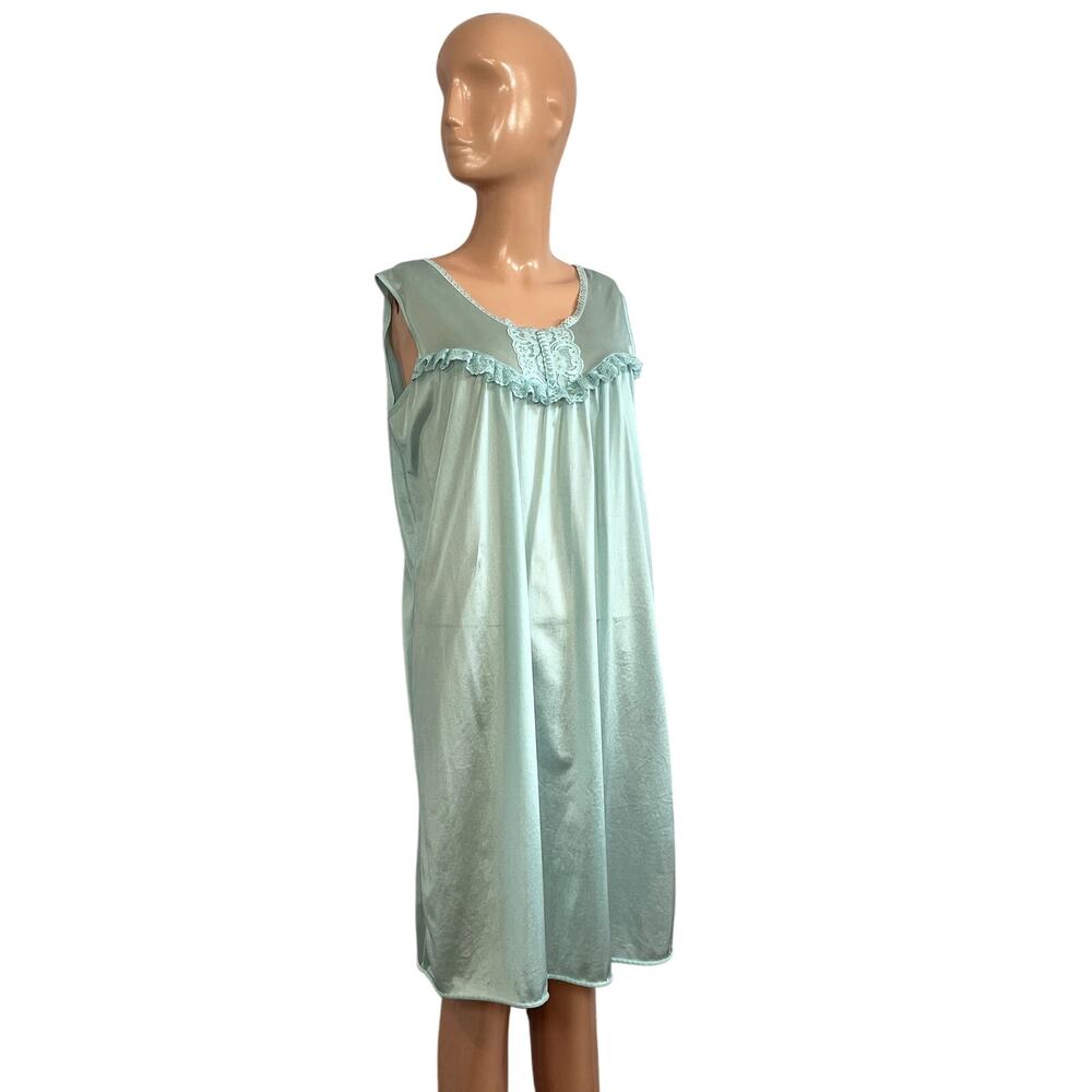 VTG 60s Handmade Blue Nylon Lace Trim Pleated Nightgown M Coquette Cottagecore - Picture 16 of 17